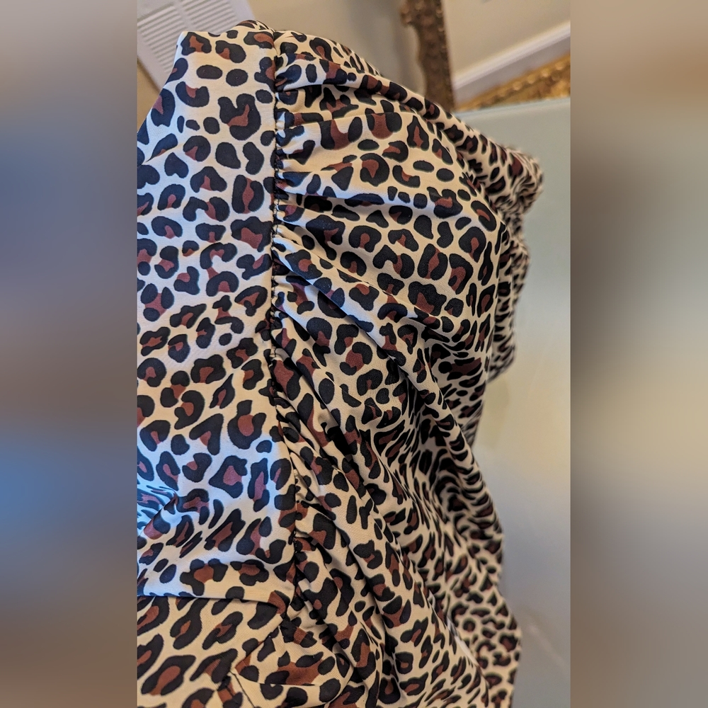 VINTAGE ESTHER WILLIAMS LEOPARD PRINT RUCHED HALTER ONE PIECE PIN UP  SZ 16 W - Picture 4 of 12